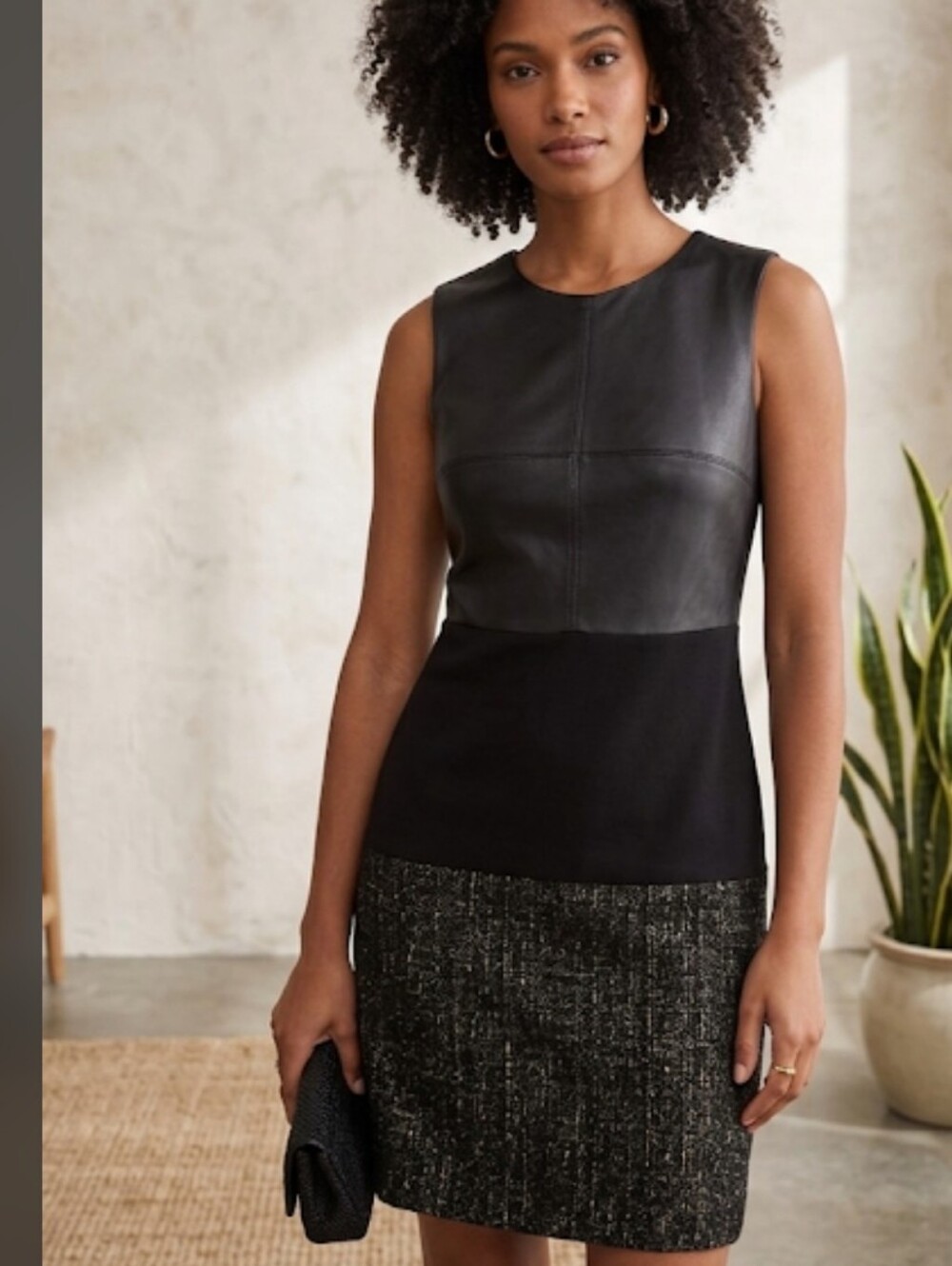 Bailey 44 Black Mixed-Media Sleeveless Shift Dress